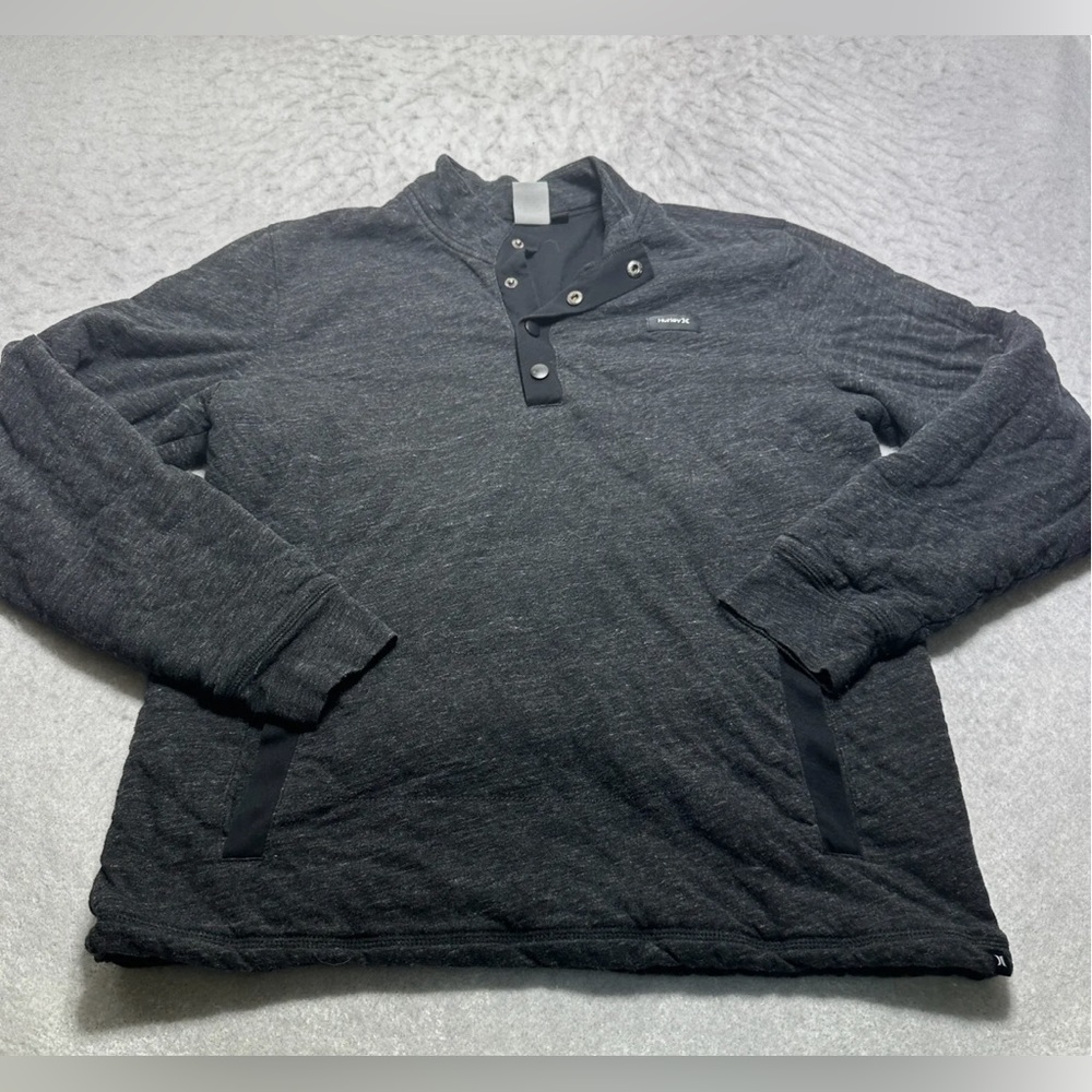 HURLEY Buckle Mens Charcoal Gray L/S 4 Snap Closure Mock Neck Sweatshirt Size XL
